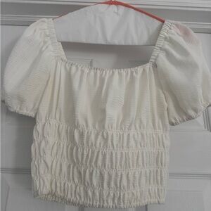 Elodie Small White Blouse with Smocking and puff sleaves.